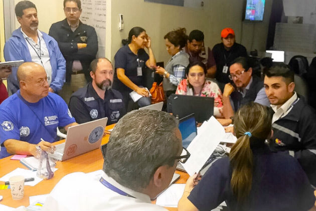 National authorities asked the international community to send trained, self-sufficient medical teams, applying international standards to provide a rapid and effective response to victims in the affected areas through orderly arrival and distribution. An EMT Coordination Cell (EMT-CC) meeting in action to identify and assign EMTs to the most affected areas.